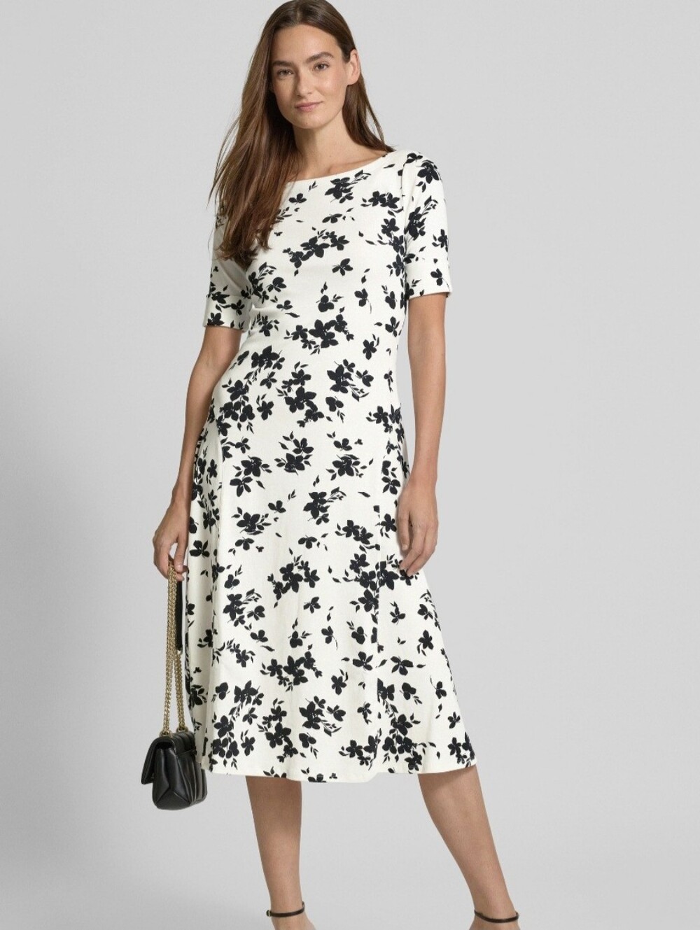 Ralph Lauren Black and White Floral Midi Dress